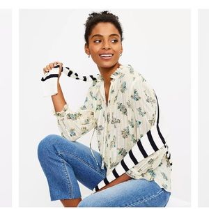 Loft Bouquet Pintucked Tie Neck Blouse